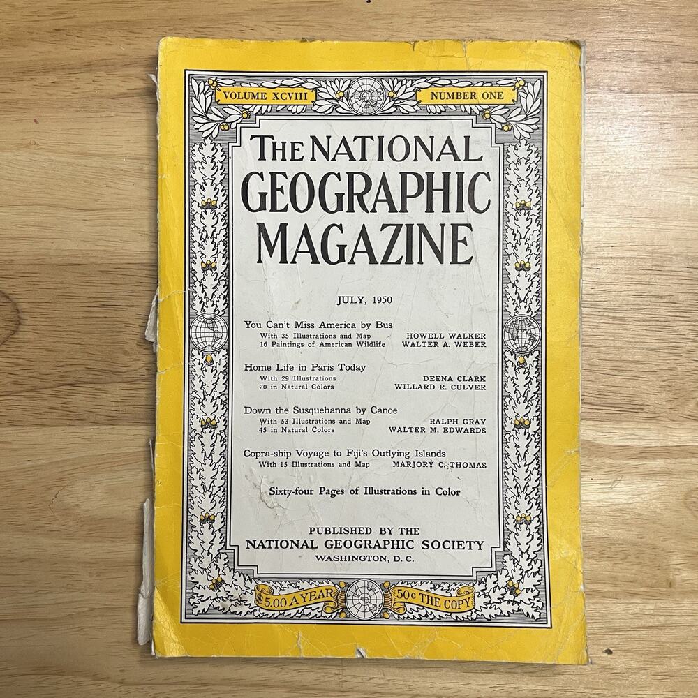 Vintage National Geographic July 1950 America By Bus Paris Susquehanna Fiji